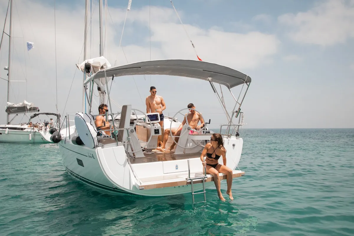 Deck of Lady Marga, a Hanse 388 sailboat at Dénia, Spain