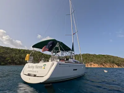 Galley of Reaching Heaven, a Jeanneau Sun Odyssey 389 sailboat at Road Town, British Virgin Islands