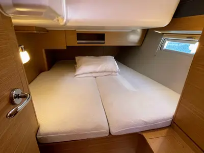 Cabin on Gin Fizz, a Dufour 390 sailboat at Athens, Greece