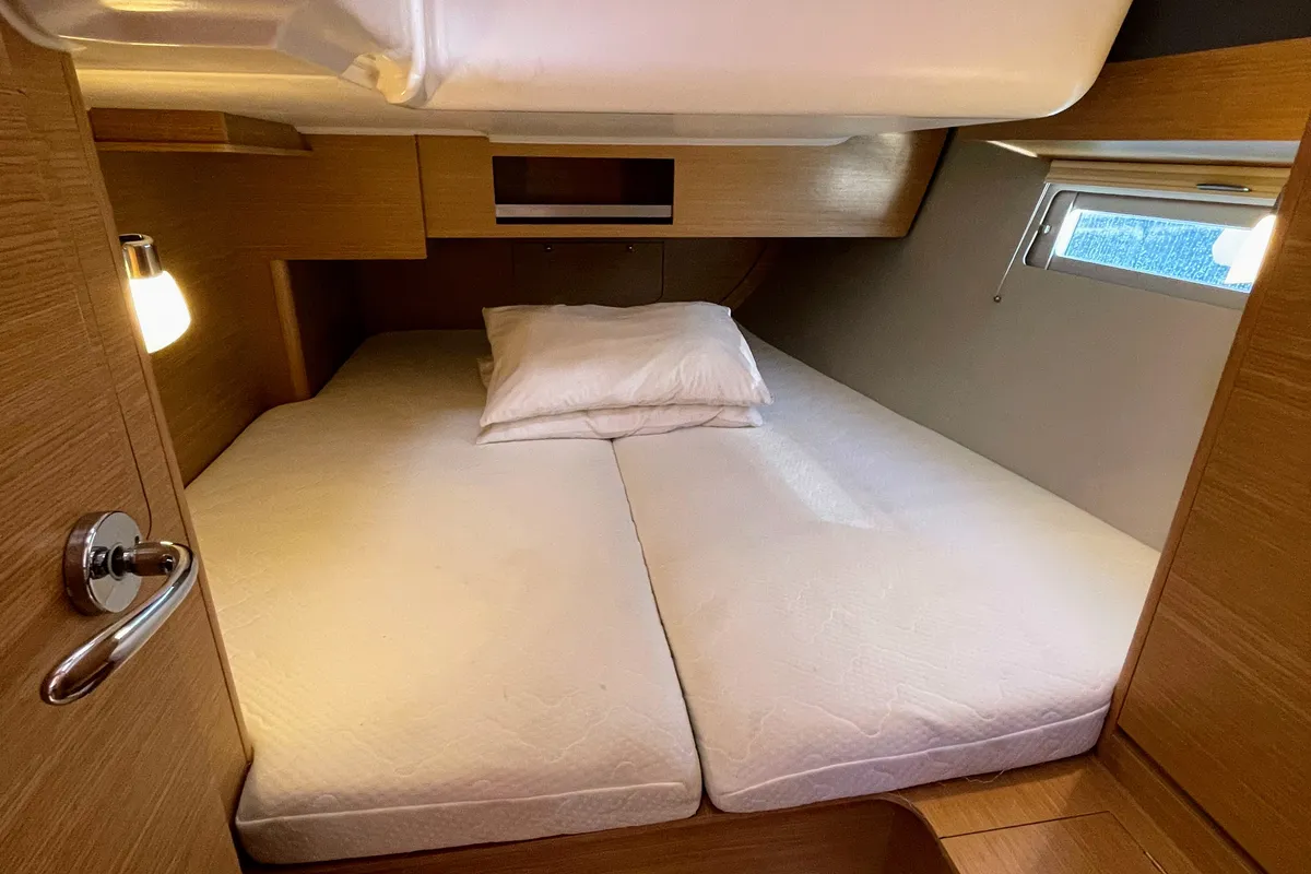 Cabin on Gin Fizz, a Dufour 390 sailboat at Athens, Greece