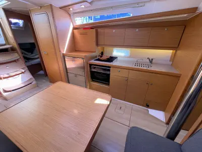 Galley of Gin Fizz, a Dufour 390 sailboat at Athens, Greece