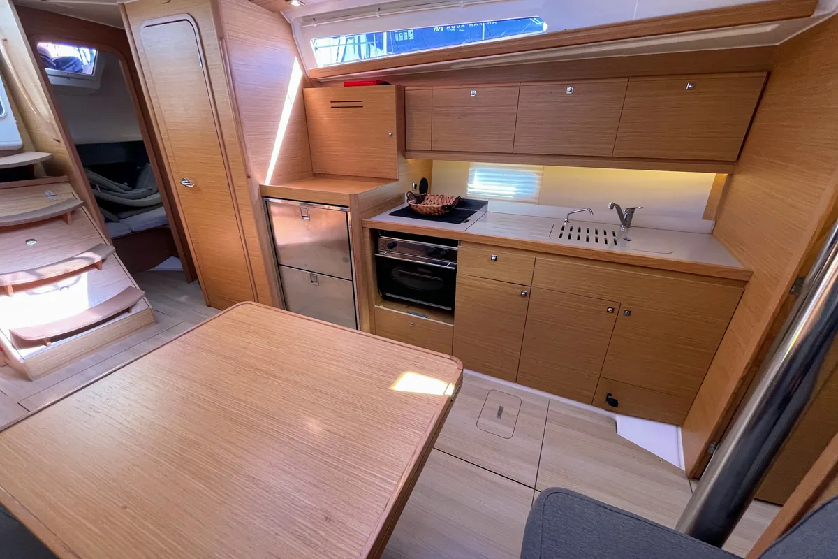 Galley of Gin Fizz, a Dufour 390 sailboat at Athens, Greece