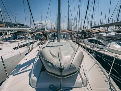 Deck of Mikkamakka, a Jeanneau Sun Odyssey 440 sailboat at Kaštela, Croatia
