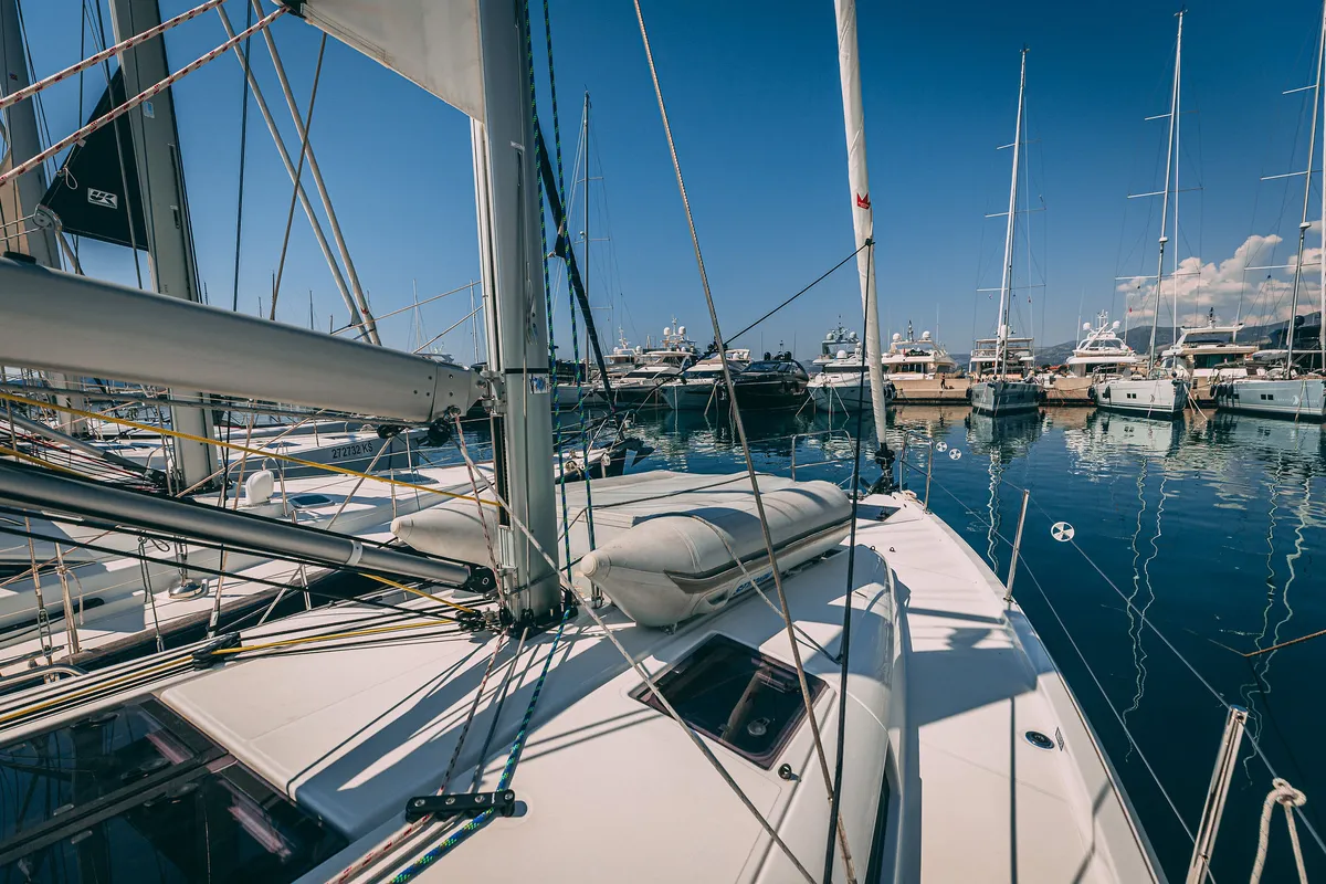 Deck of Mikkamakka, a Jeanneau Sun Odyssey 440 sailboat at Kaštela, Croatia