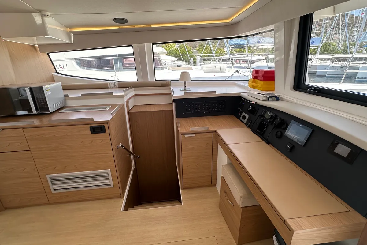 Cockpit of Freedom, a Bali 4.8 catamaran at Parham Town, British Virgin Islands