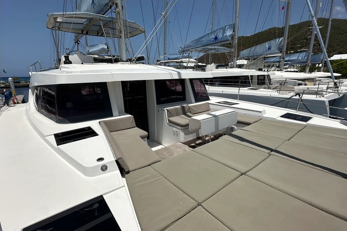 Exterior view of Freedom, a Bali 4.8 catamaran at Road Town, British Virgin Islands