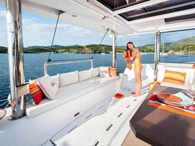 Salon of Freedom, a Bali 4.8 catamaran at Road Town, British Virgin Islands