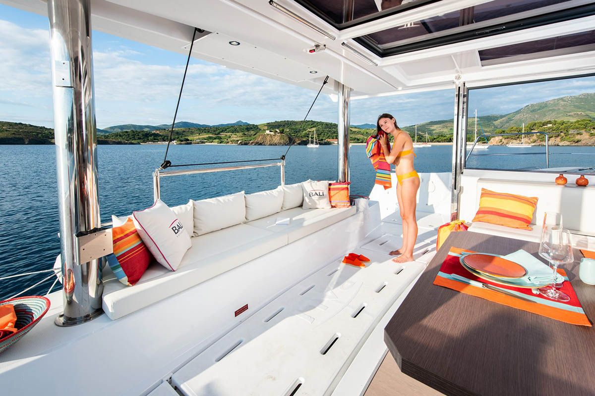 Salon of Freedom, a Bali 4.8 catamaran at Road Town, British Virgin Islands