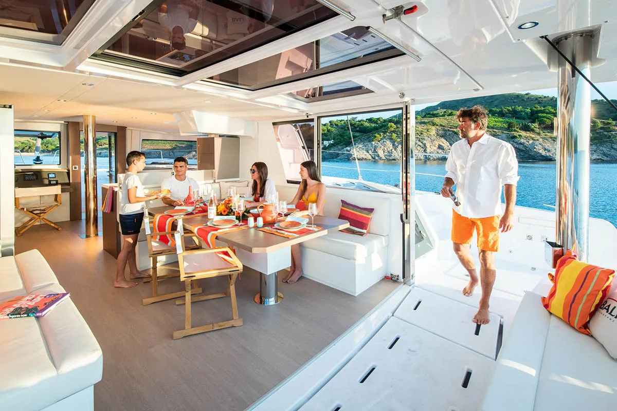 Salon of Freedom, a Bali 4.8 catamaran at Road Town, British Virgin Islands