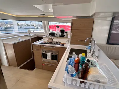 Galley of Freedom, a Bali 4.8 catamaran at Parham Town, British Virgin Islands