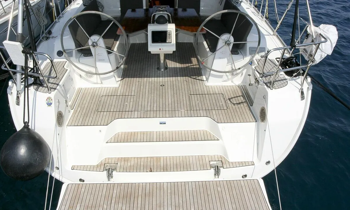Cockpit of Galaxy, a Bavaria Cruiser 46 sailboat at Flensburg, Germany