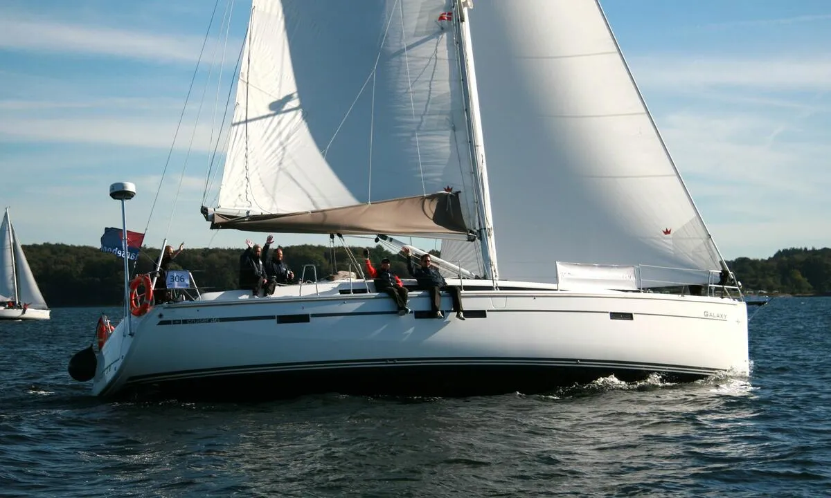 Exterior view of Galaxy, a Bavaria Cruiser 46 sailboat at Flensburg, Germany