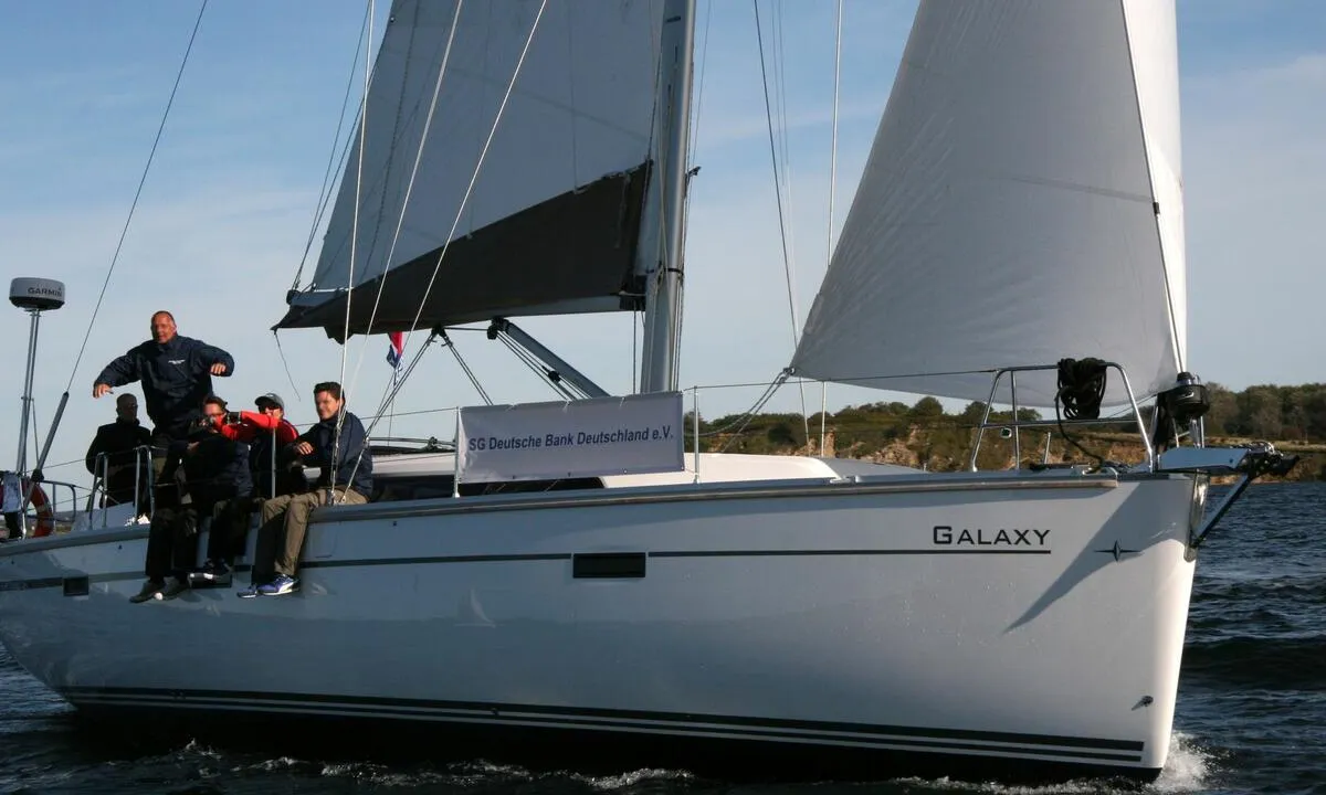 Exterior view of Galaxy, a Bavaria Cruiser 46 sailboat at Flensburg, Germany