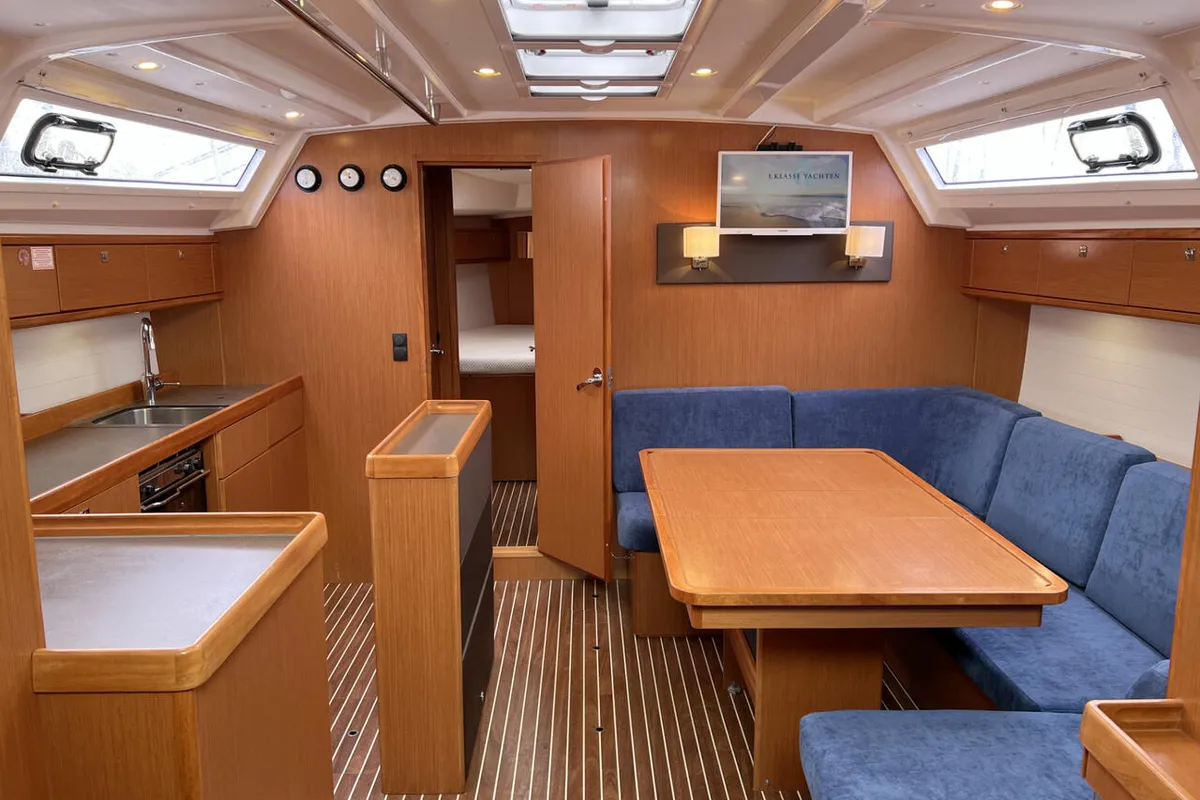 Salon of Galaxy, a Bavaria Cruiser 46 sailboat at Flensburg, Germany