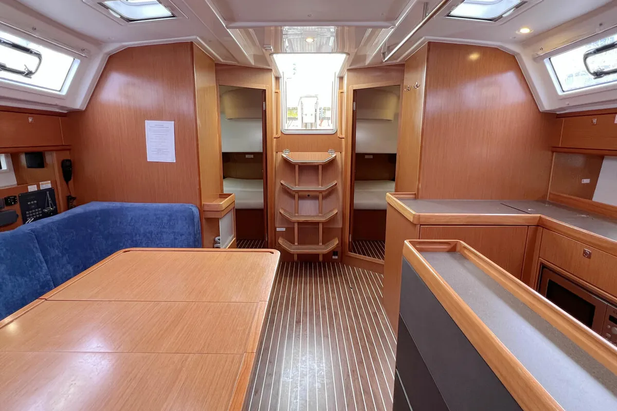 Salon of Galaxy, a Bavaria Cruiser 46 sailboat at Flensburg, Germany