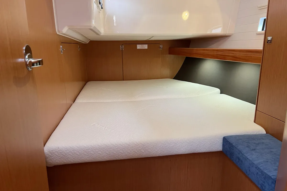 Cabin on Galaxy, a Bavaria Cruiser 46 sailboat at Flensburg, Germany