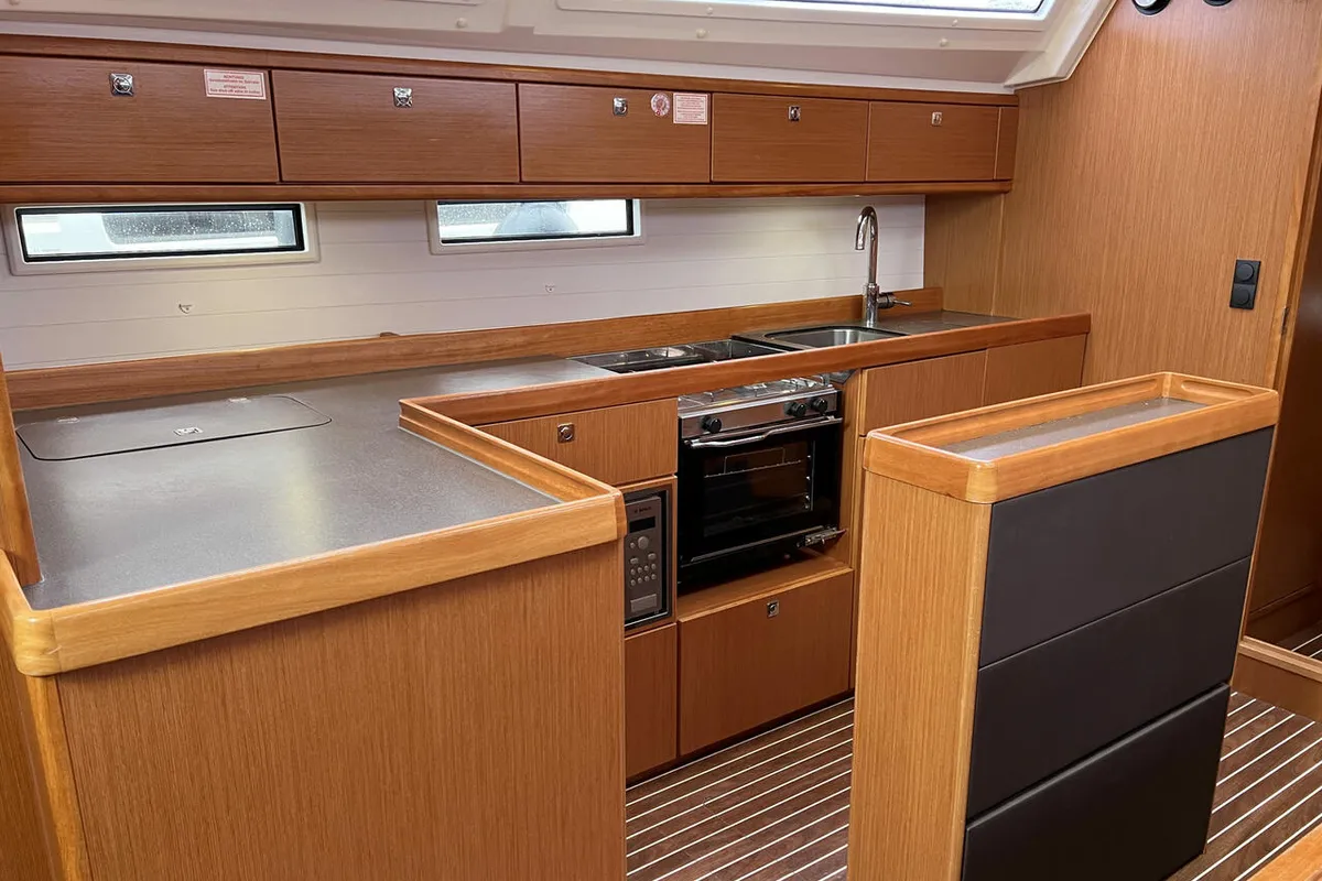 Galley of Galaxy, a Bavaria Cruiser 46 sailboat at Flensburg, Germany