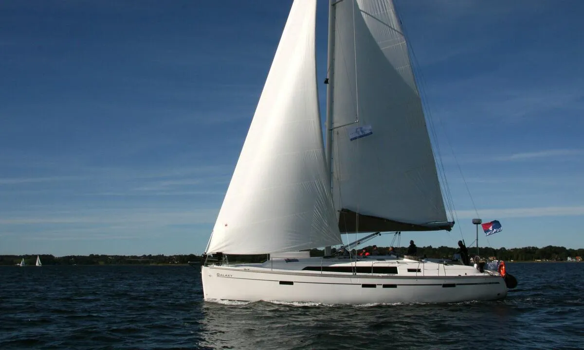 Exterior view of Galaxy, a Bavaria Cruiser 46 sailboat at Flensburg, Germany