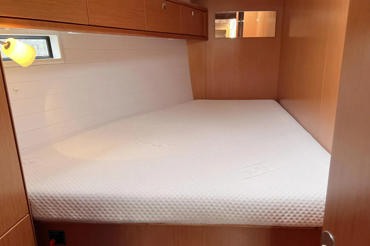 Cabin on Galaxy, a Bavaria Cruiser 46 sailboat at Flensburg, Germany