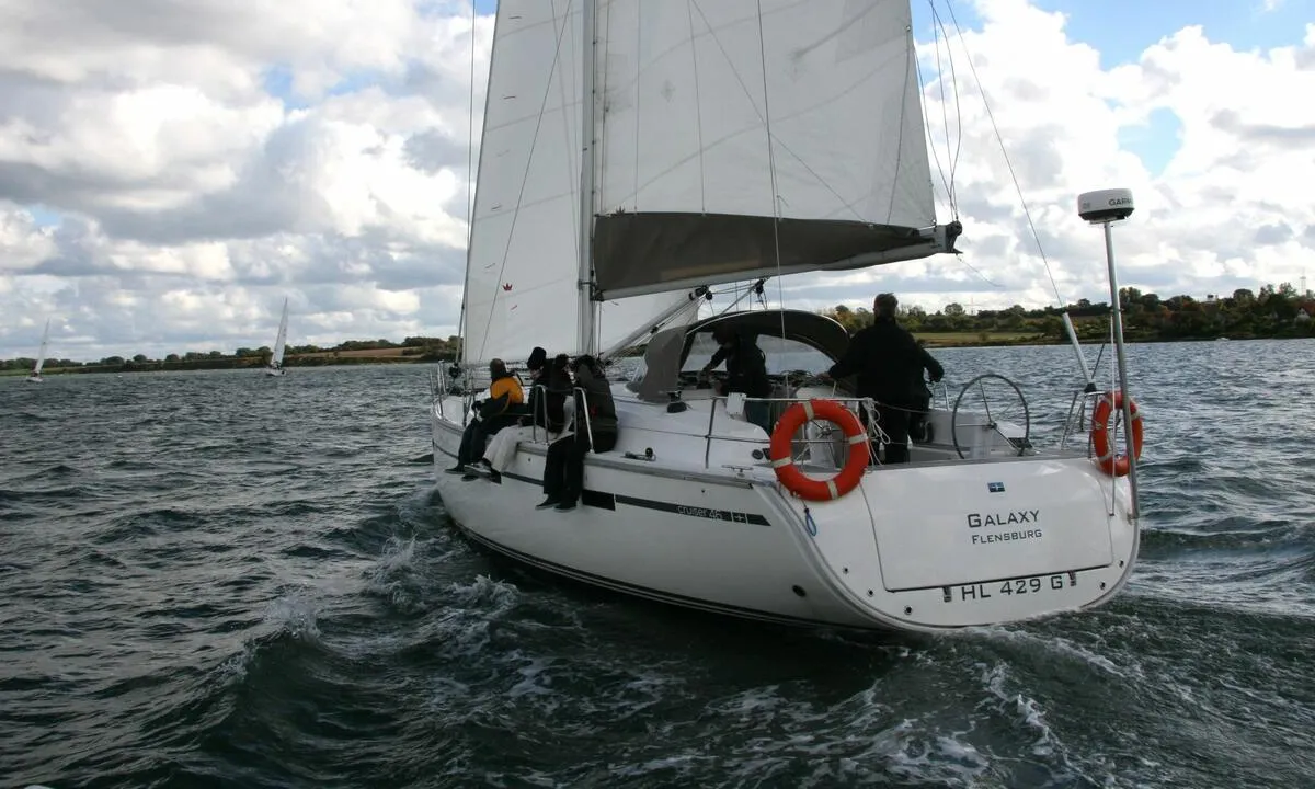 Exterior view of Galaxy, a Bavaria Cruiser 46 sailboat at Flensburg, Germany