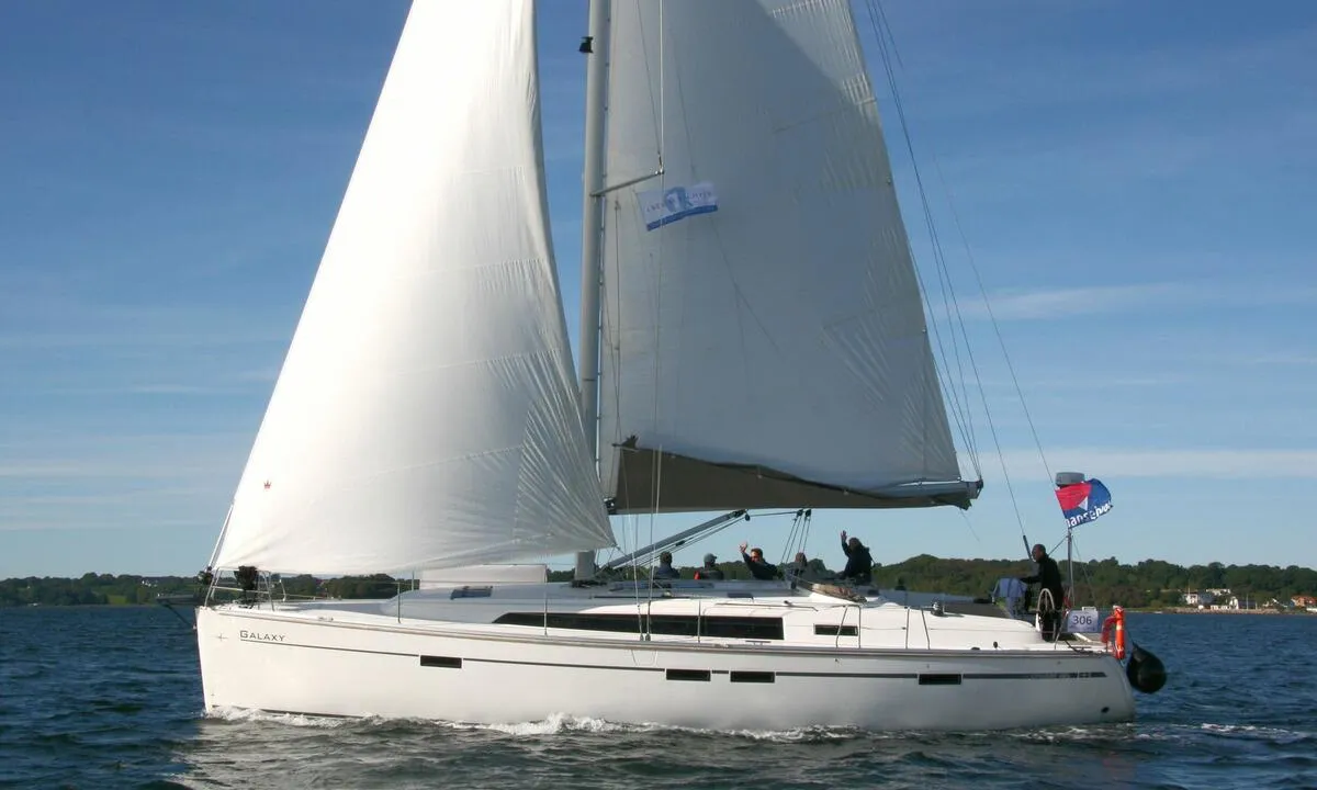 Exterior view of Galaxy, a Bavaria Cruiser 46 sailboat at Flensburg, Germany