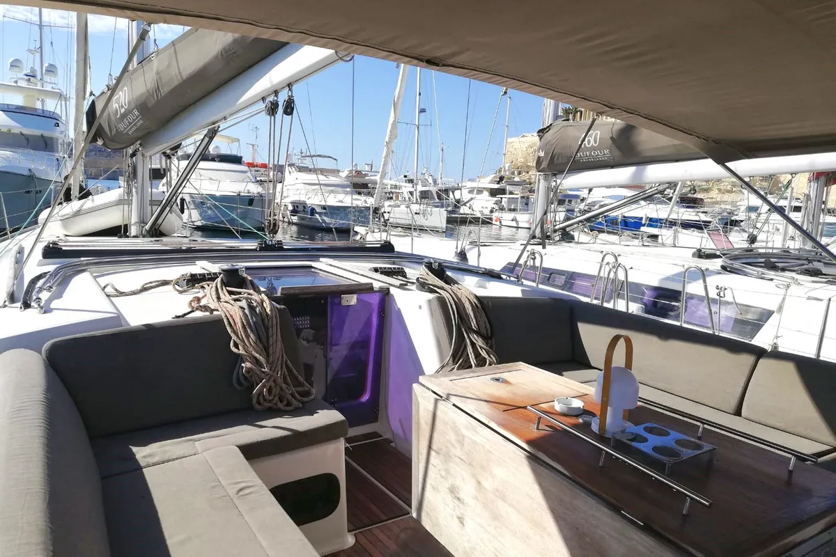 WARRIORS TALE, a Dufour 520 Grand Large sailboat at Kalkara, Malta