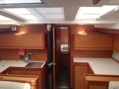 Galley of WARRIORS TALE, a Dufour 520 Grand Large sailboat at Kalkara, Malta
