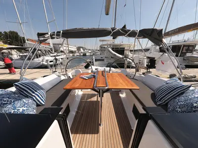 Deck of Smiley, a Hanse 388 sailboat at Grad Šibenik, Croatia