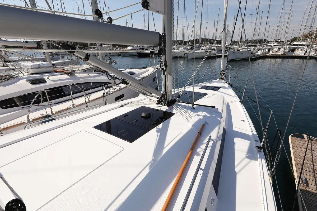 Deck of Smiley, a Hanse 388 sailboat at Grad Šibenik, Croatia