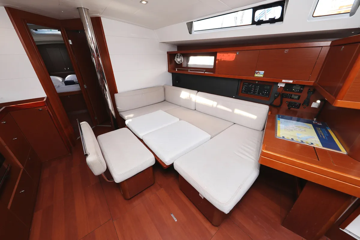 Salon of Barbarella II, a Beneteau Oceanis 45 sailboat at Grad Trogir, Croatia