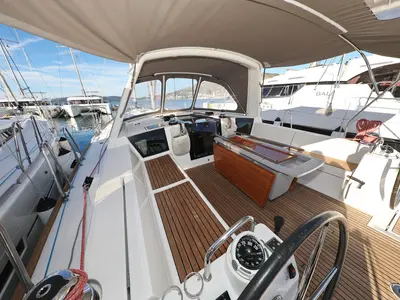 Cockpit of Barbarella II, a Beneteau Oceanis 45 sailboat at Grad Trogir, Croatia