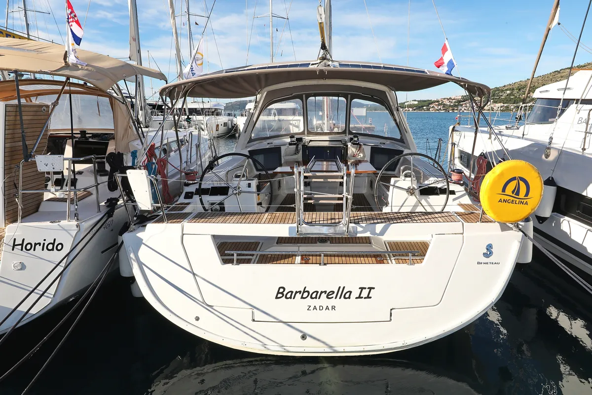 Exterior view of Barbarella II, a Beneteau Oceanis 45 sailboat at Grad Trogir, Croatia