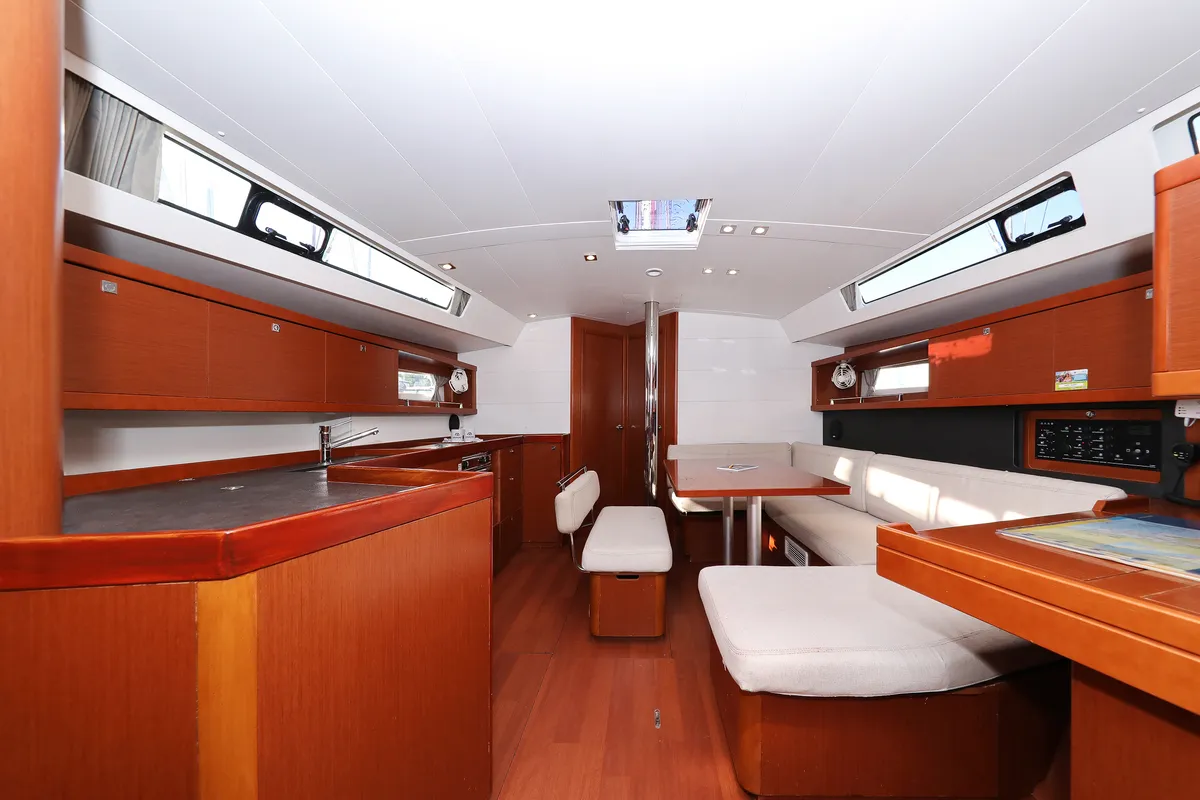 Salon of Barbarella II, a Beneteau Oceanis 45 sailboat at Grad Trogir, Croatia