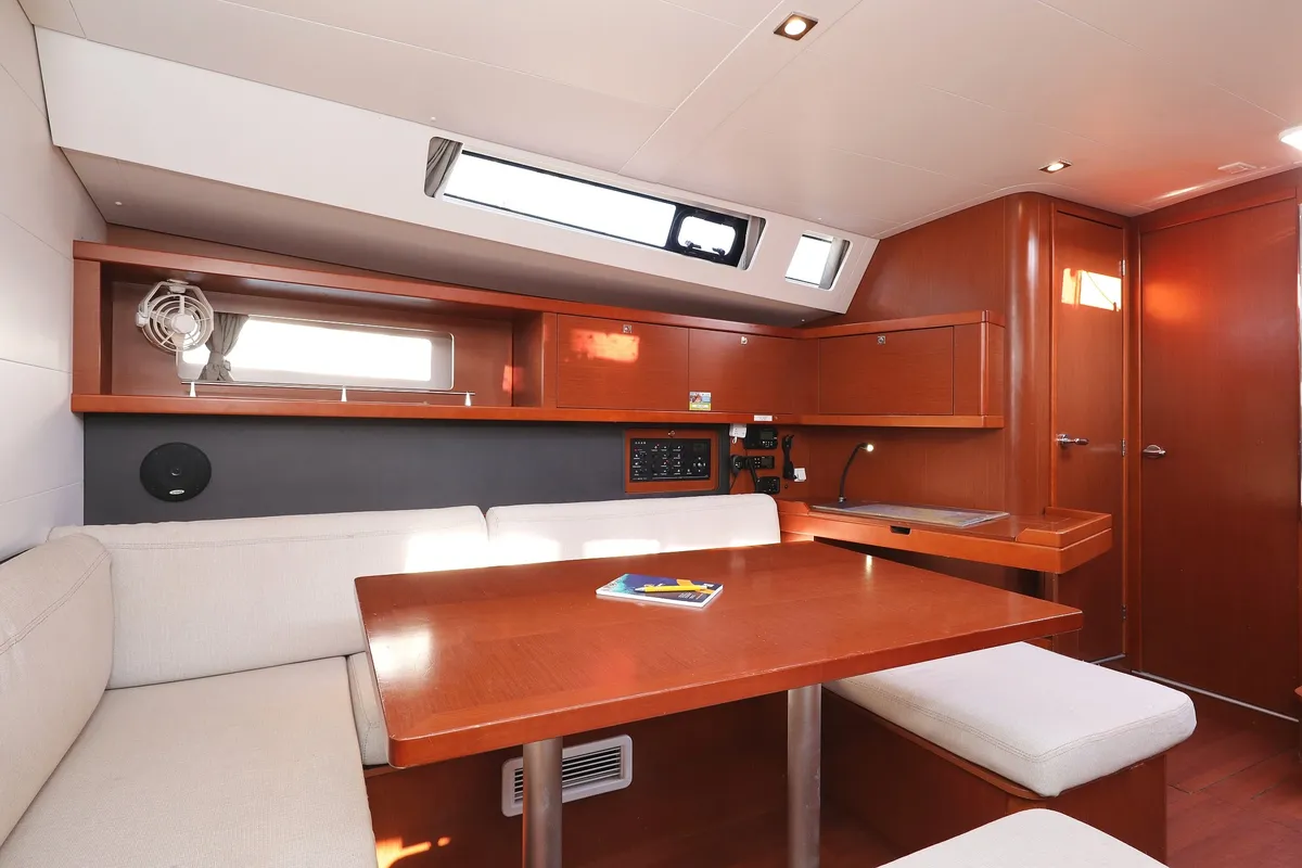 Salon of Barbarella II, a Beneteau Oceanis 45 sailboat at Grad Trogir, Croatia