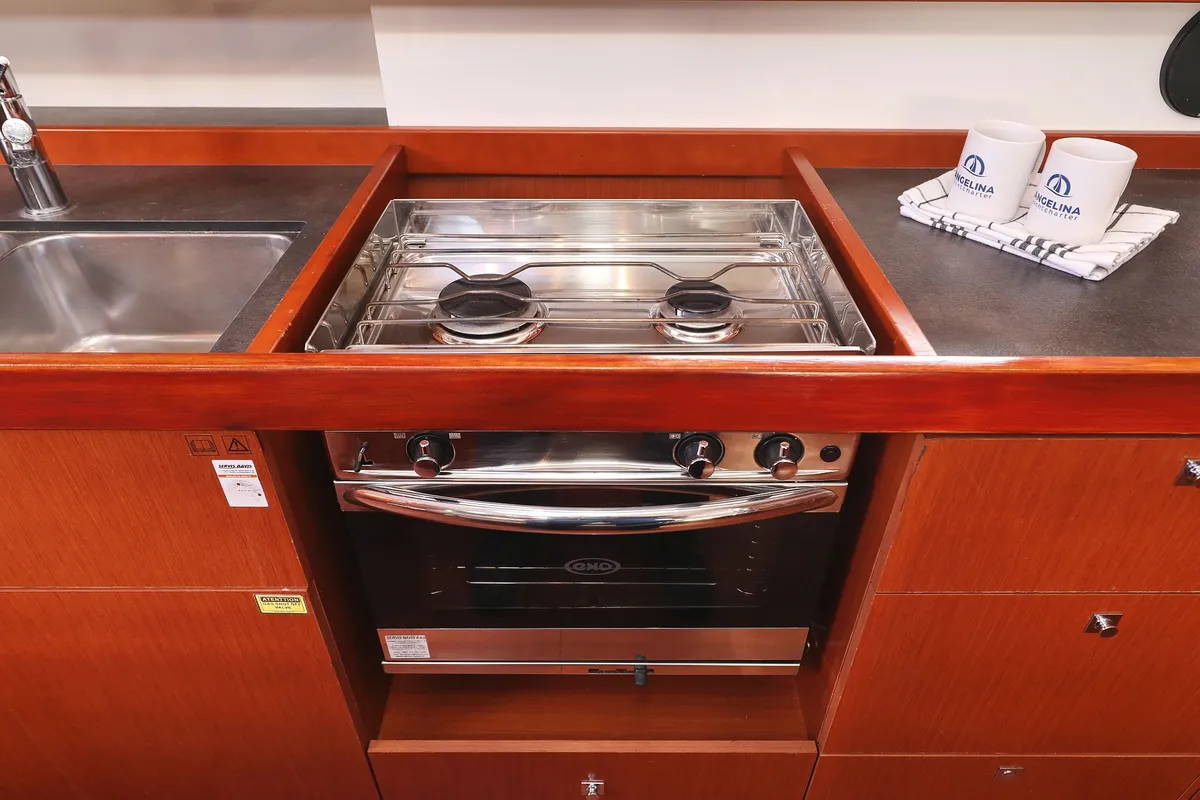 Galley of Barbarella II, a Beneteau Oceanis 45 sailboat at Grad Trogir, Croatia