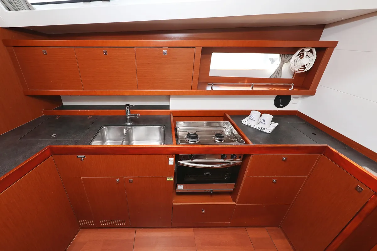 Galley of Barbarella II, a Beneteau Oceanis 45 sailboat at Grad Trogir, Croatia