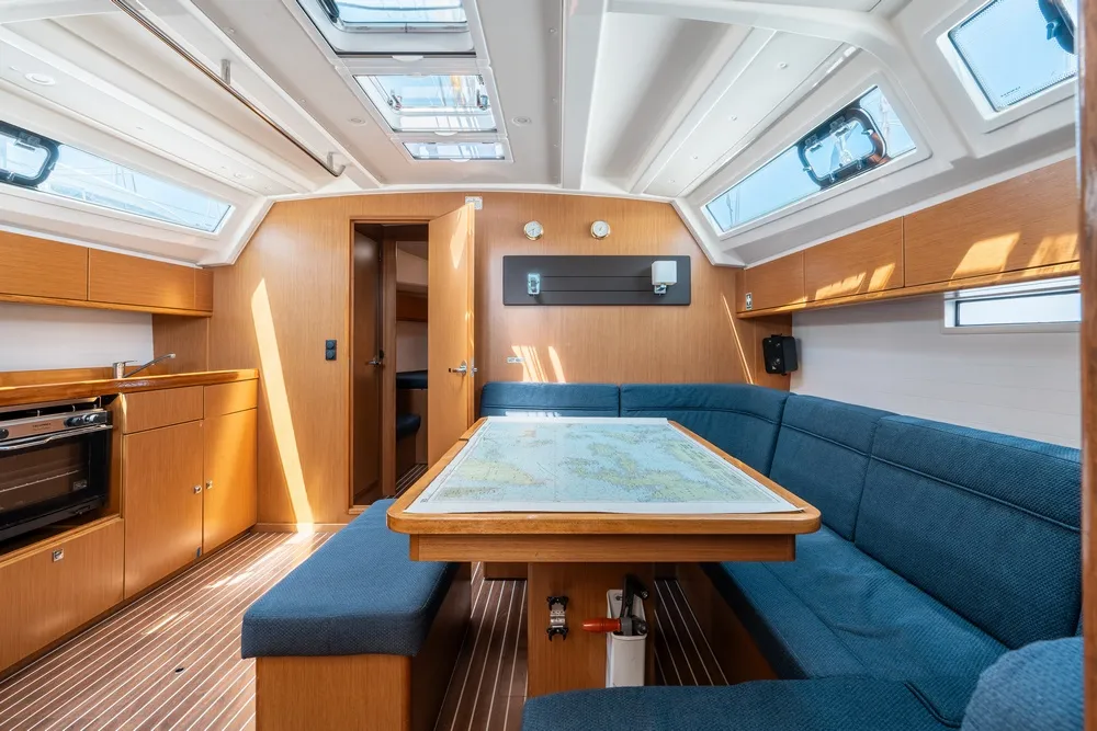 Salon of Fedias, a Bavaria Cruiser 46 sailboat at Rhodes, Greece