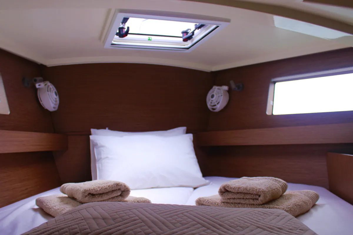 Cabin on Diamanti I, a Beneteau Oceanis 41.1 sailboat at Skiathos, Greece