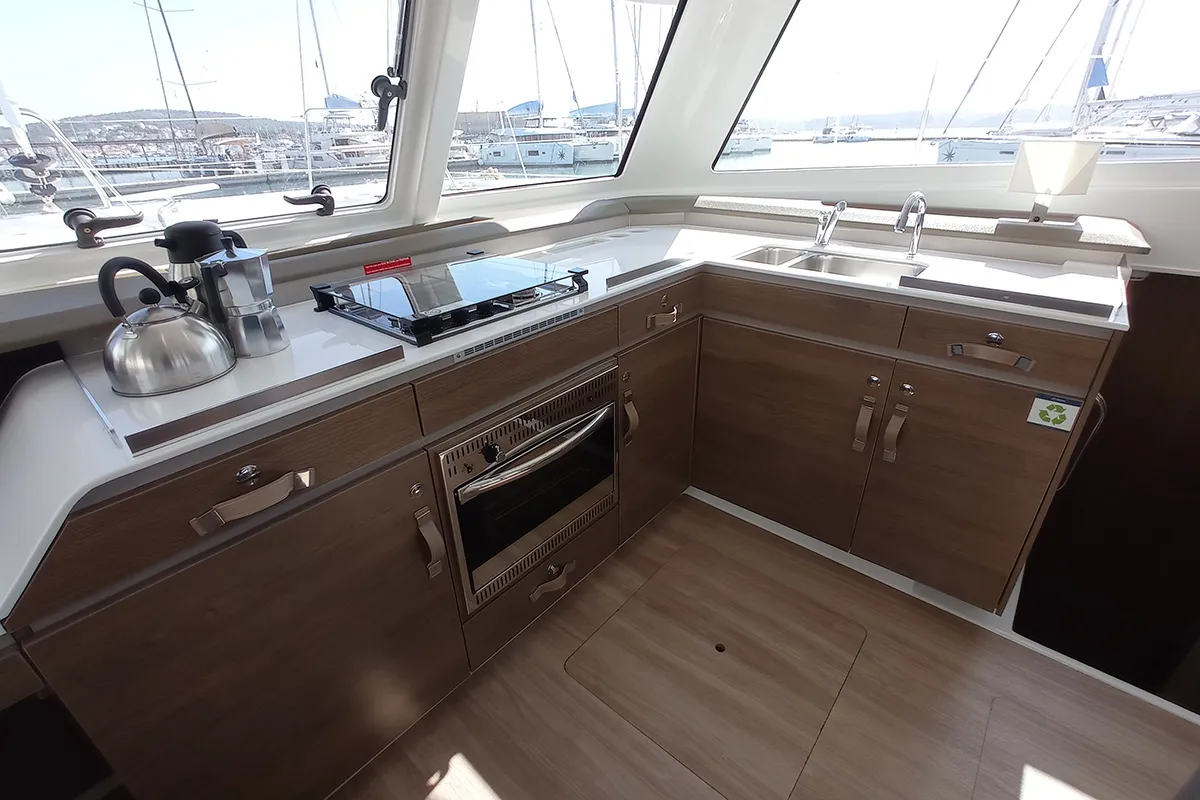 Galley of Sailin, a Bali Catspace catamaran at Seget Donji, Croatia