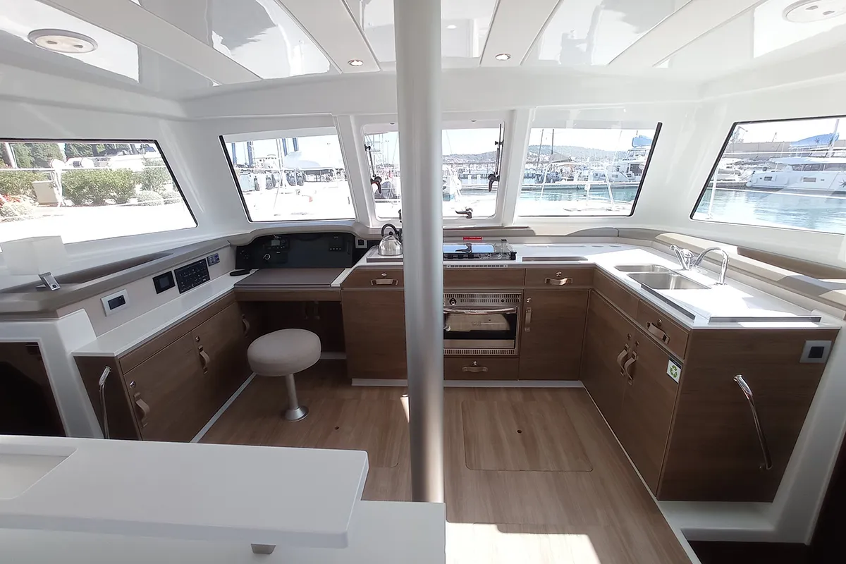 Galley of Sailin, a Bali Catspace catamaran at Seget Donji, Croatia