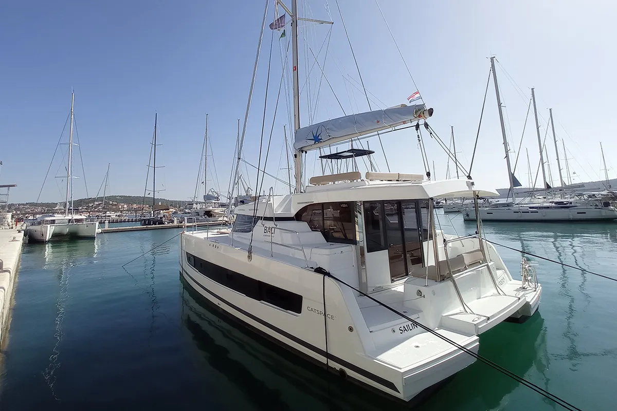Exterior view of Sailin, a Bali Catspace catamaran at Seget Donji, Croatia