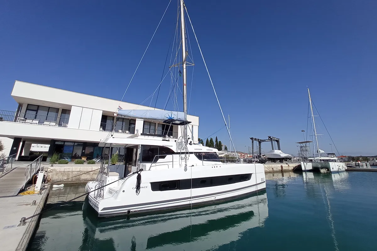 Exterior view of Sailin, a Bali Catspace catamaran at Seget Donji, Croatia