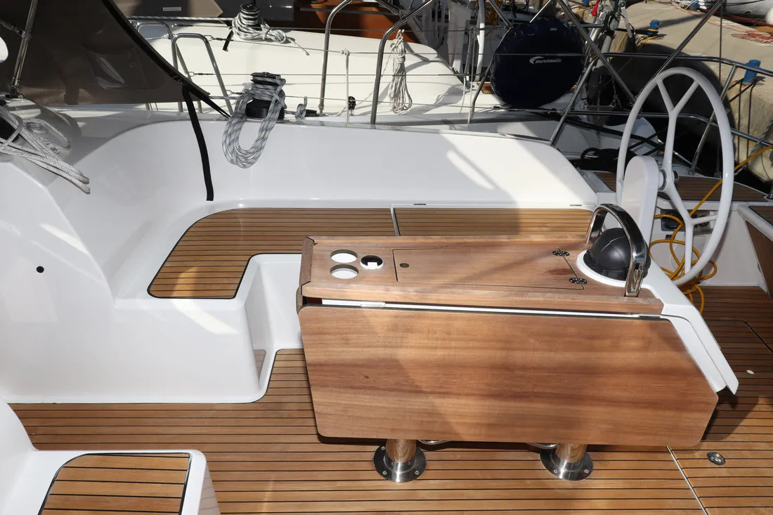 Cockpit of Anett, a Bavaria Cruiser 46 sailboat at Biograd na Moru, Croatia
