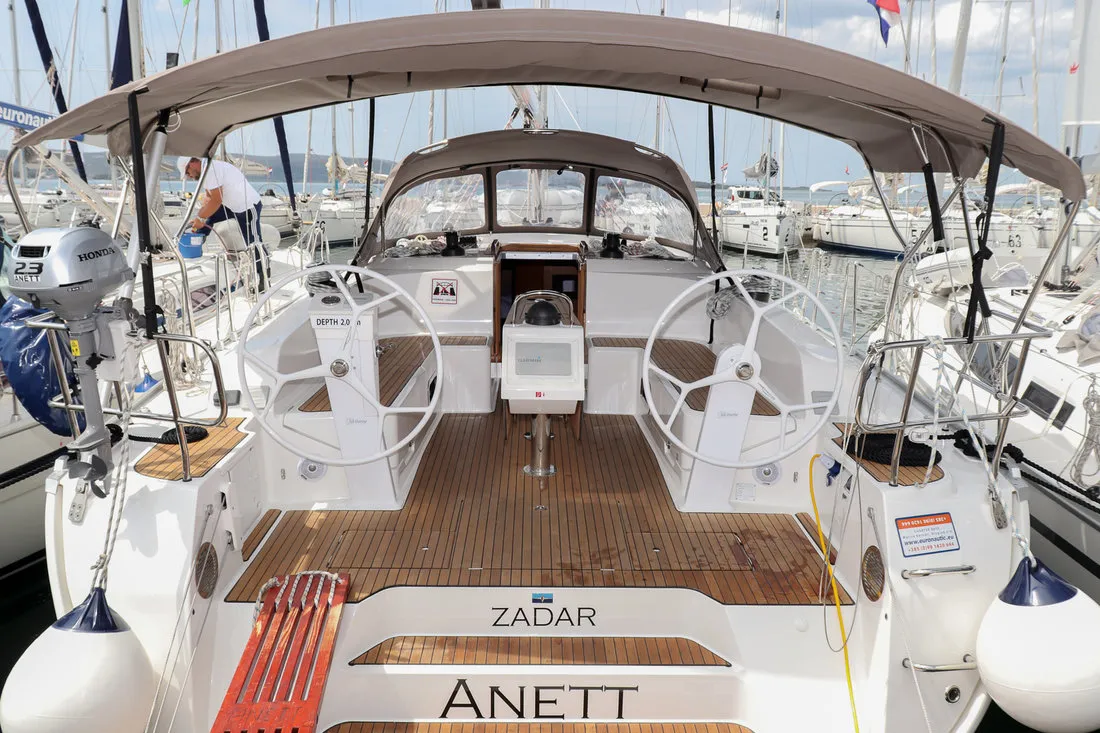 Cockpit of Anett, a Bavaria Cruiser 46 sailboat at Biograd na Moru, Croatia