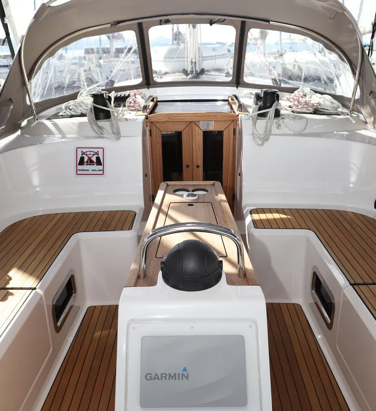 Cockpit of Anett, a Bavaria Cruiser 46 sailboat at Biograd na Moru, Croatia