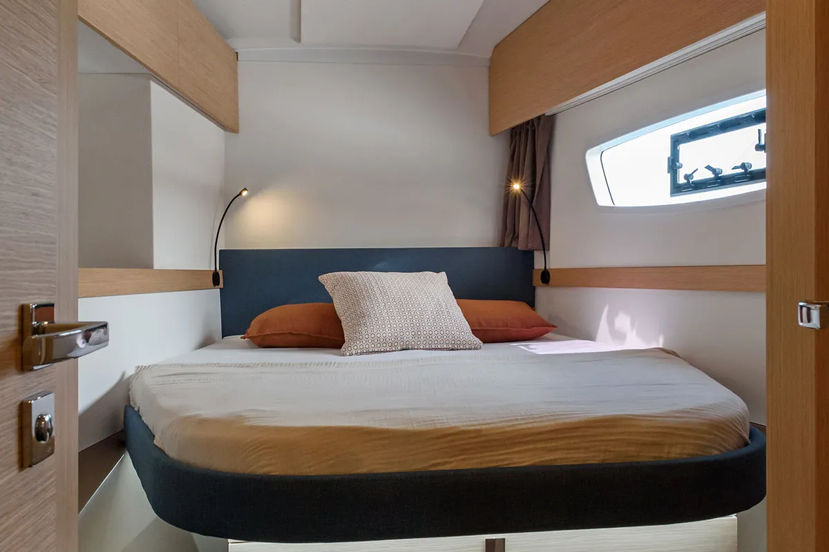 Cabin on Agitation - A/C, Generator, Water maker. Solar panel, a Fountaine Pajot Astréa 42 catamaran at Cannigione, Italy