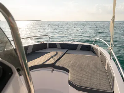 Deck of Andromeda, a Gulet Orizzonti Andromeda motorboat at Valbandon, Croatia