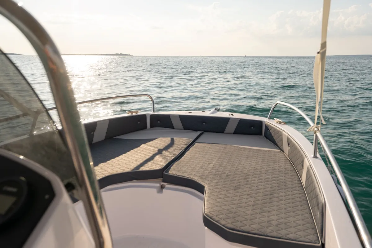 Deck of Andromeda, a Gulet Orizzonti Andromeda motorboat at Valbandon, Croatia