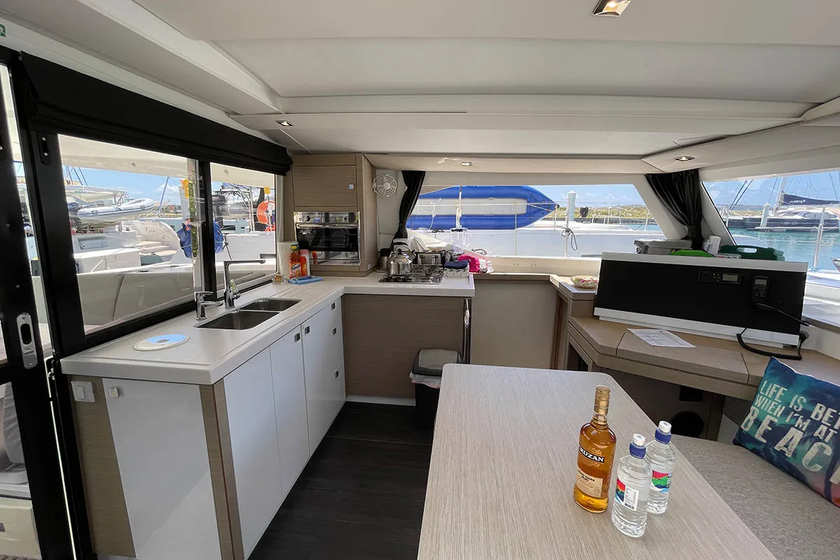 Galley of Jaxnjoe com, a Fountaine Pajot Lucia 40 catamaran at Road Town, British Virgin Islands