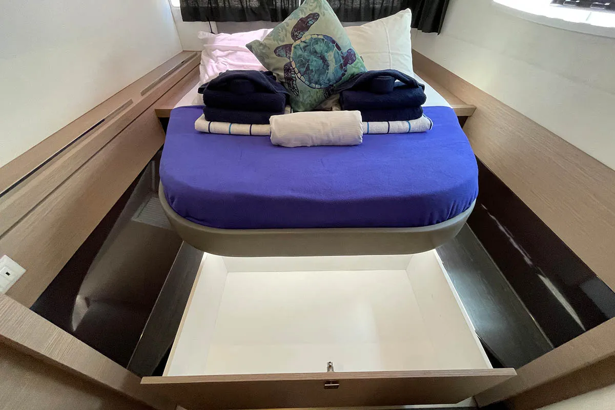 Cabin on Jaxnjoe com, a Fountaine Pajot Lucia 40 catamaran at Road Town, British Virgin Islands